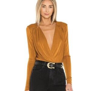 Free People bodysuit top yellow gold long sleeve NWT size XS y2k 90s $68